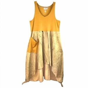 Renee Bolden Handmade Mustard Yellow Tank Tunic Dress Split Front Opening Sz XXL